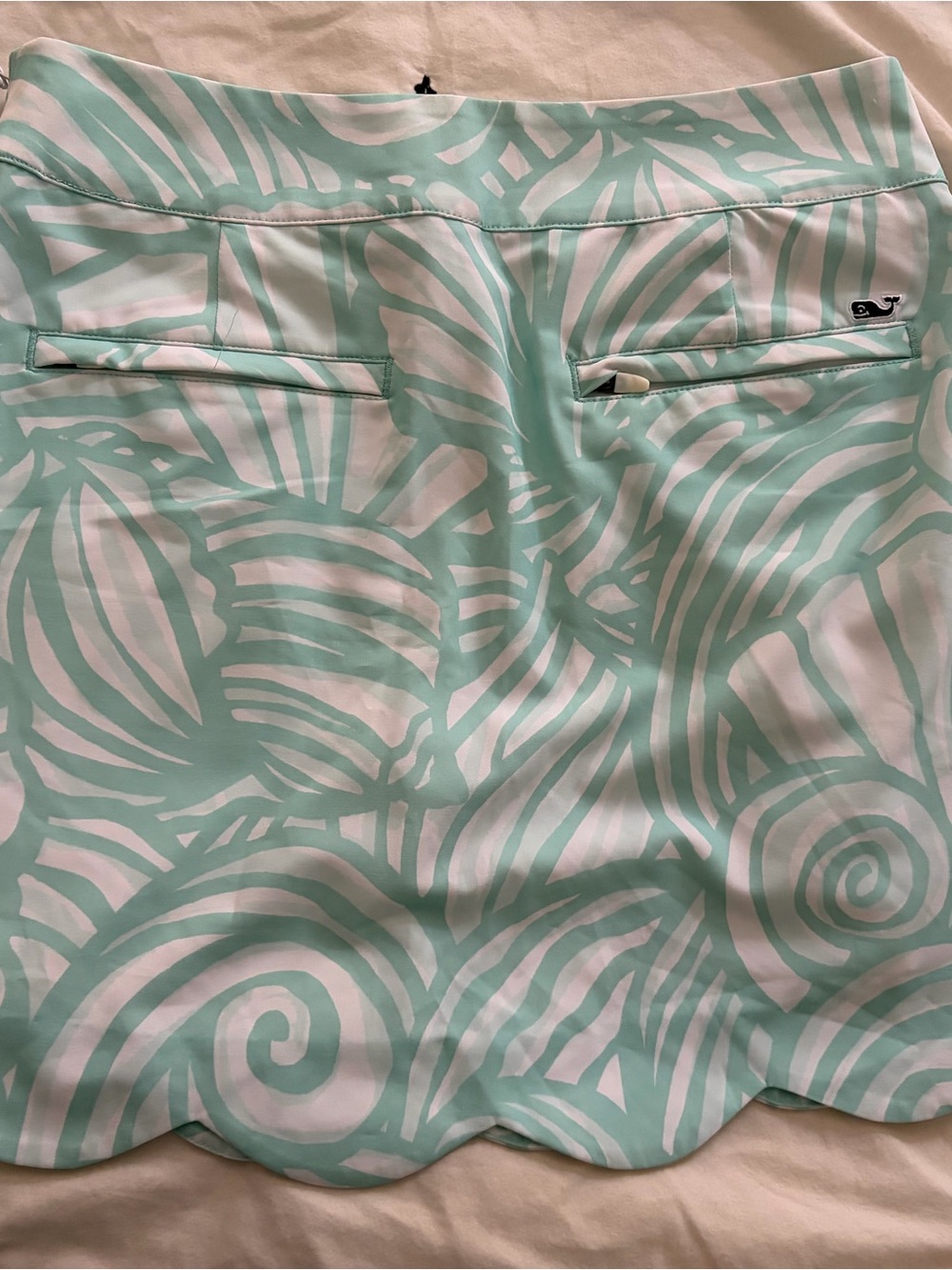 Seafoam and White Patterned Scallop Hem Skort